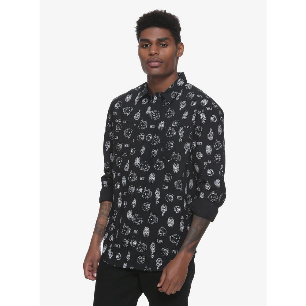 Harry Potter Knockturn Alley Icon Black Long-Sleeve Woven Button-Up Size XS